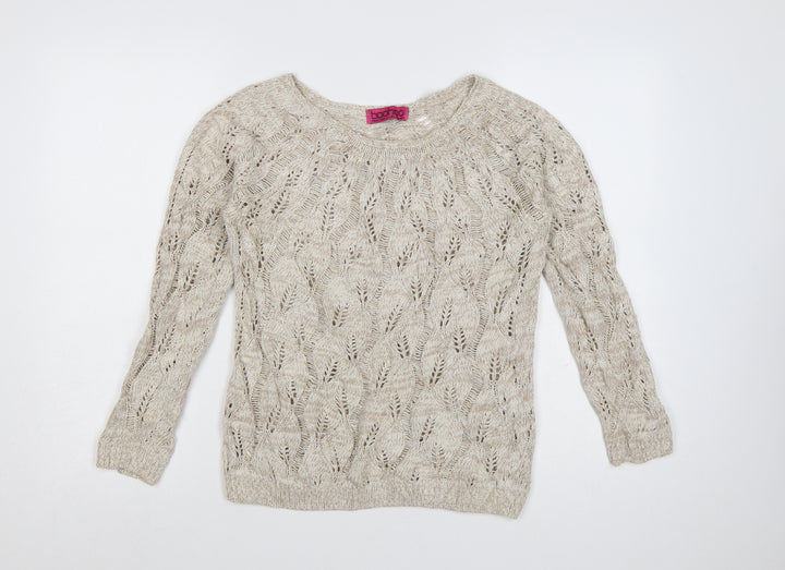 Boohoo Women Beige Open-Knit Cotton Acrylic Jumper Size M