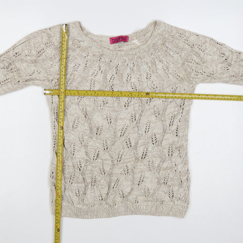 Boohoo Women Beige Open-Knit Cotton Acrylic Jumper Size M