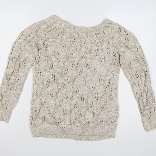 Boohoo Women Beige Open-Knit Cotton Acrylic Jumper Size M