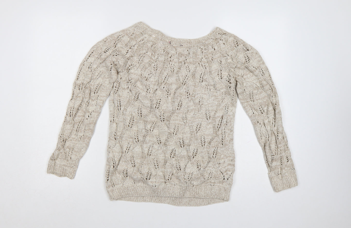 Boohoo Women Beige Open-Knit Cotton Acrylic Jumper Size M