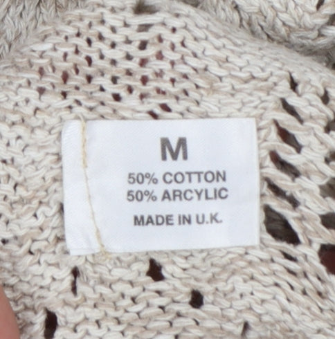 Boohoo Women Beige Open-Knit Cotton Acrylic Jumper Size M