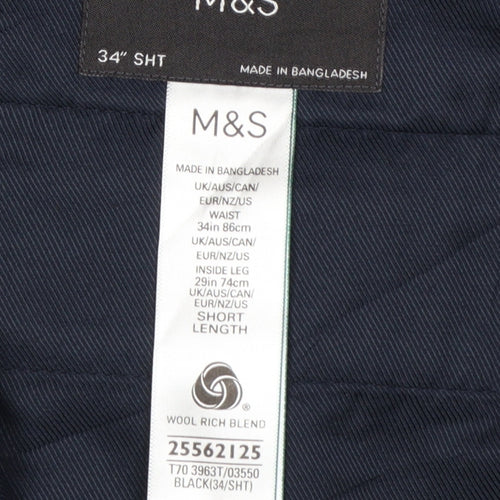 Marks and Spencer Men's Black Wool Blend Formal Dress Trousers 34W 29L