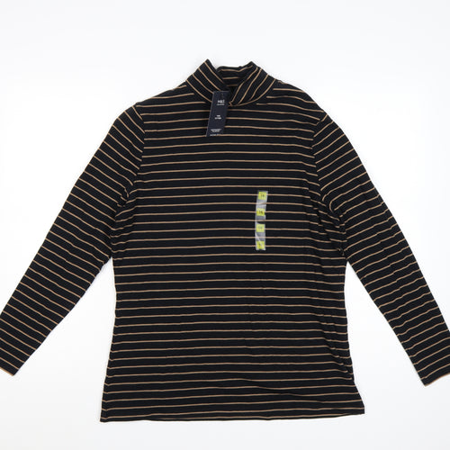 Marks and Spencer Womens Black Striped Roll Neck Long Sleeve Cotton Top Size 16