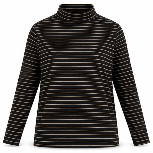 Marks and Spencer Womens Black Striped Roll Neck Long Sleeve Cotton Top Size 16