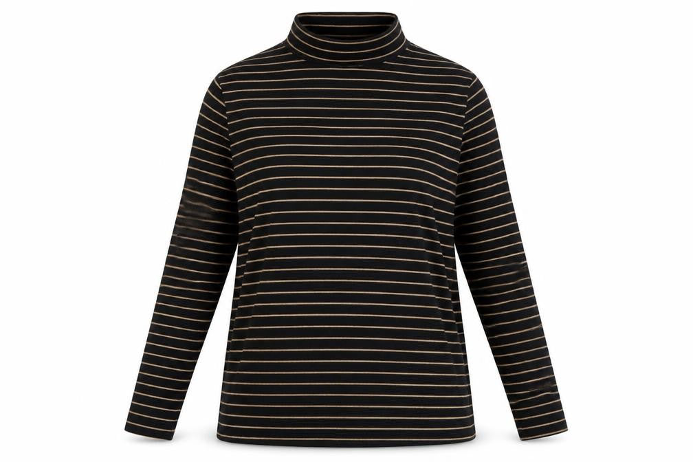 Marks and Spencer Womens Black Striped Roll Neck Long Sleeve Cotton Top Size 16