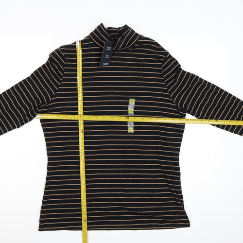 Marks and Spencer Womens Black Striped Roll Neck Long Sleeve Cotton Top Size 16