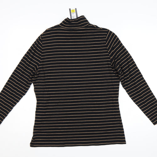 Marks and Spencer Womens Black Striped Roll Neck Long Sleeve Cotton Top Size 16