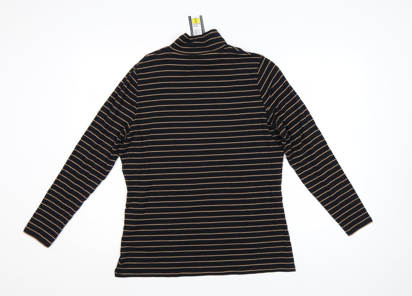 Marks and Spencer Womens Black Striped Roll Neck Long Sleeve Cotton Top Size 16