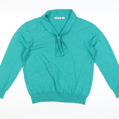 Poppy Womens Green Collared Long Sleeve Wool Blend Jumper Size 12