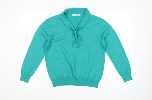 Poppy Womens Green Collared Long Sleeve Wool Blend Jumper Size 12