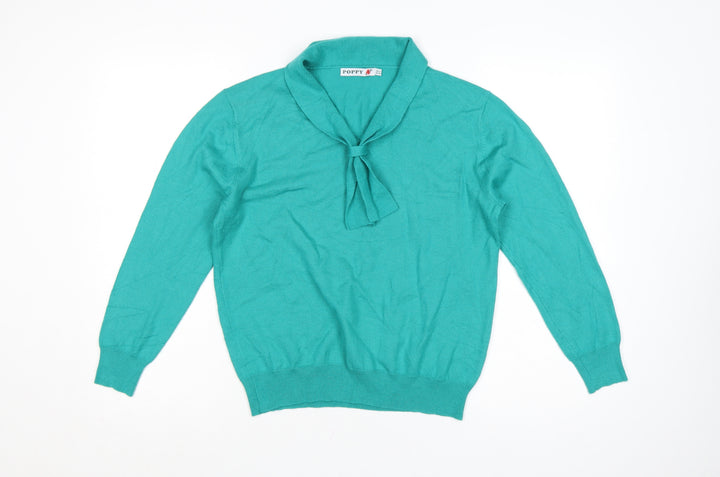 Poppy Womens Green Collared Long Sleeve Wool Blend Jumper Size 12