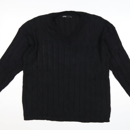 Lama Women's Black Polyester V-Neck Knit Pullover Jumper Size M