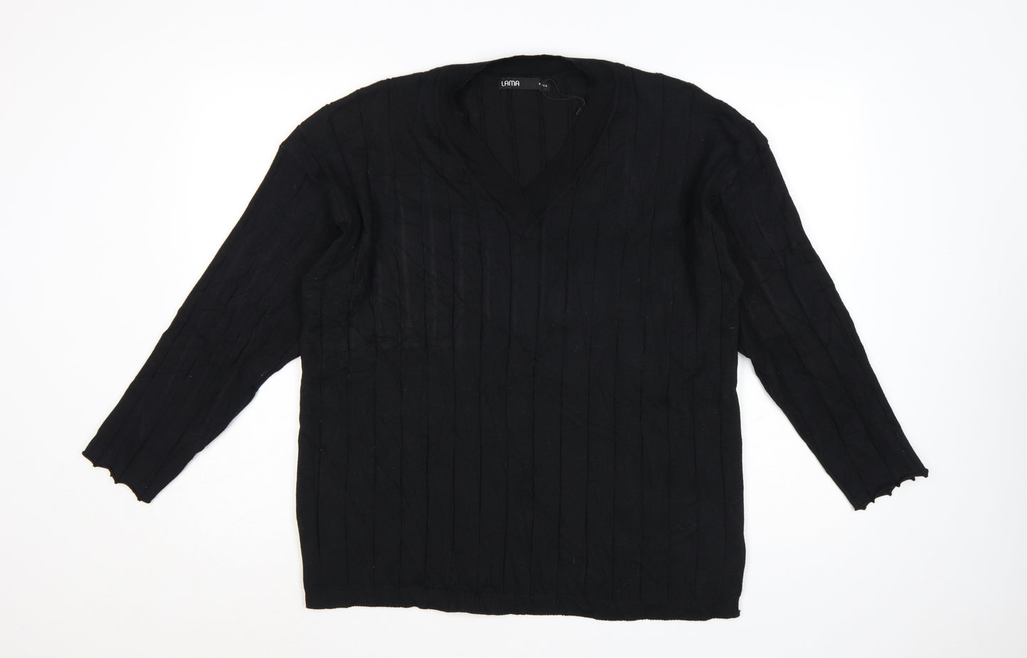 Lama Women's Black Polyester V-Neck Knit Pullover Jumper Size M