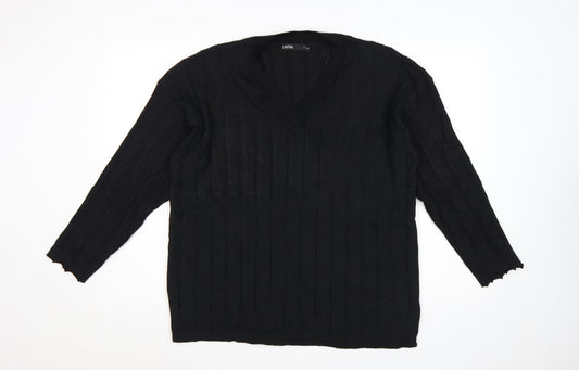 Lama Women's Black Polyester V-Neck Knit Pullover Jumper Size M