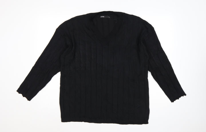 Lama Women's Black Polyester V-Neck Knit Pullover Jumper Size M