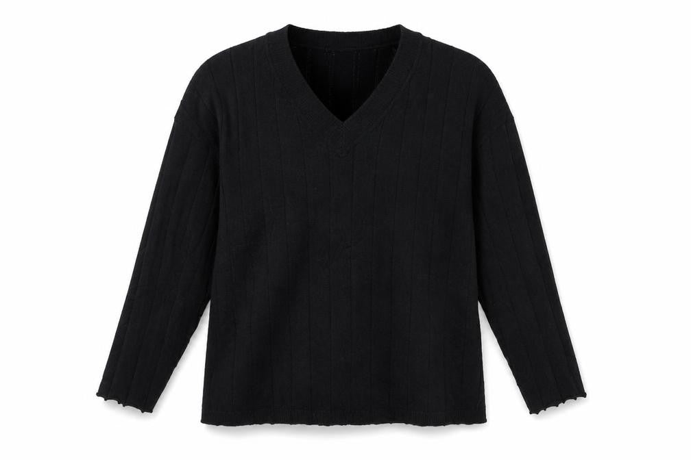 Front view of Lama Women's Black Polyester V-Neck Knit jumper, size M