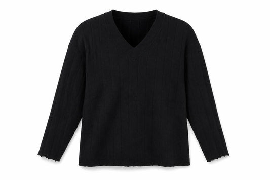 Front view of Lama Women's Black Polyester V-Neck Knit jumper, size M