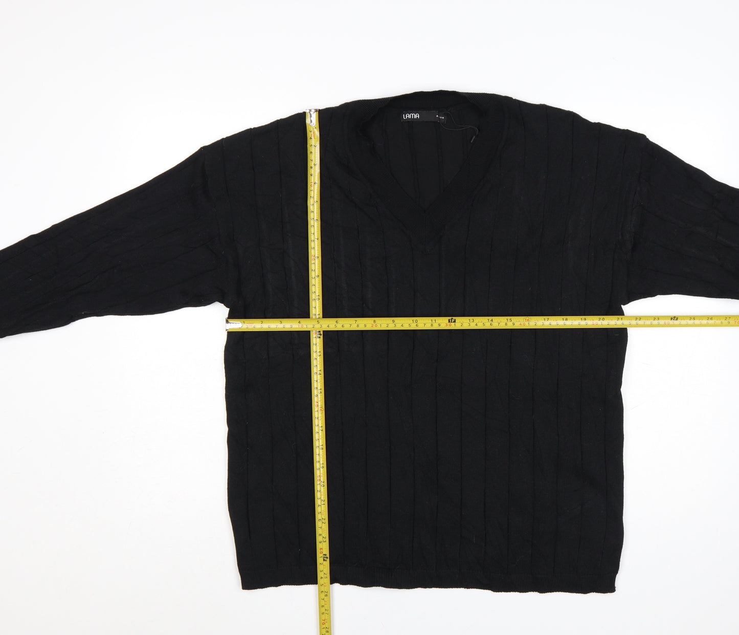 Lama Women's Black Polyester V-Neck Knit Pullover Jumper Size M