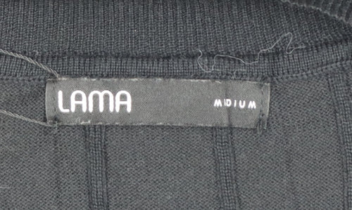 Lama Women's Black Polyester V-Neck Knit Pullover Jumper Size M