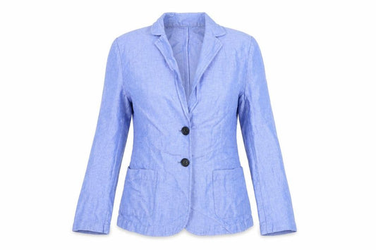 Marks and Spencer Women Blue Linen Blend Petite Two-Button Blazer Size 8