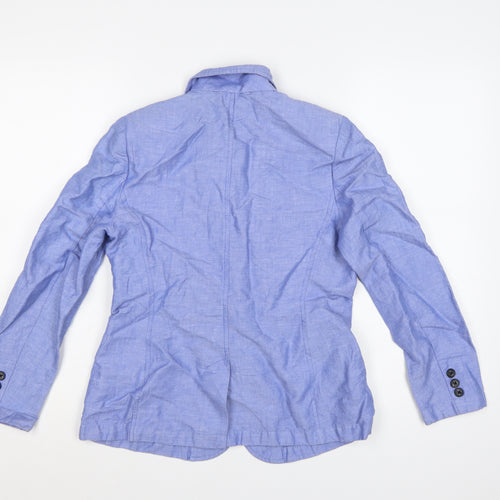 Marks and Spencer Women Blue Linen Blend Petite Two-Button Blazer Size 8