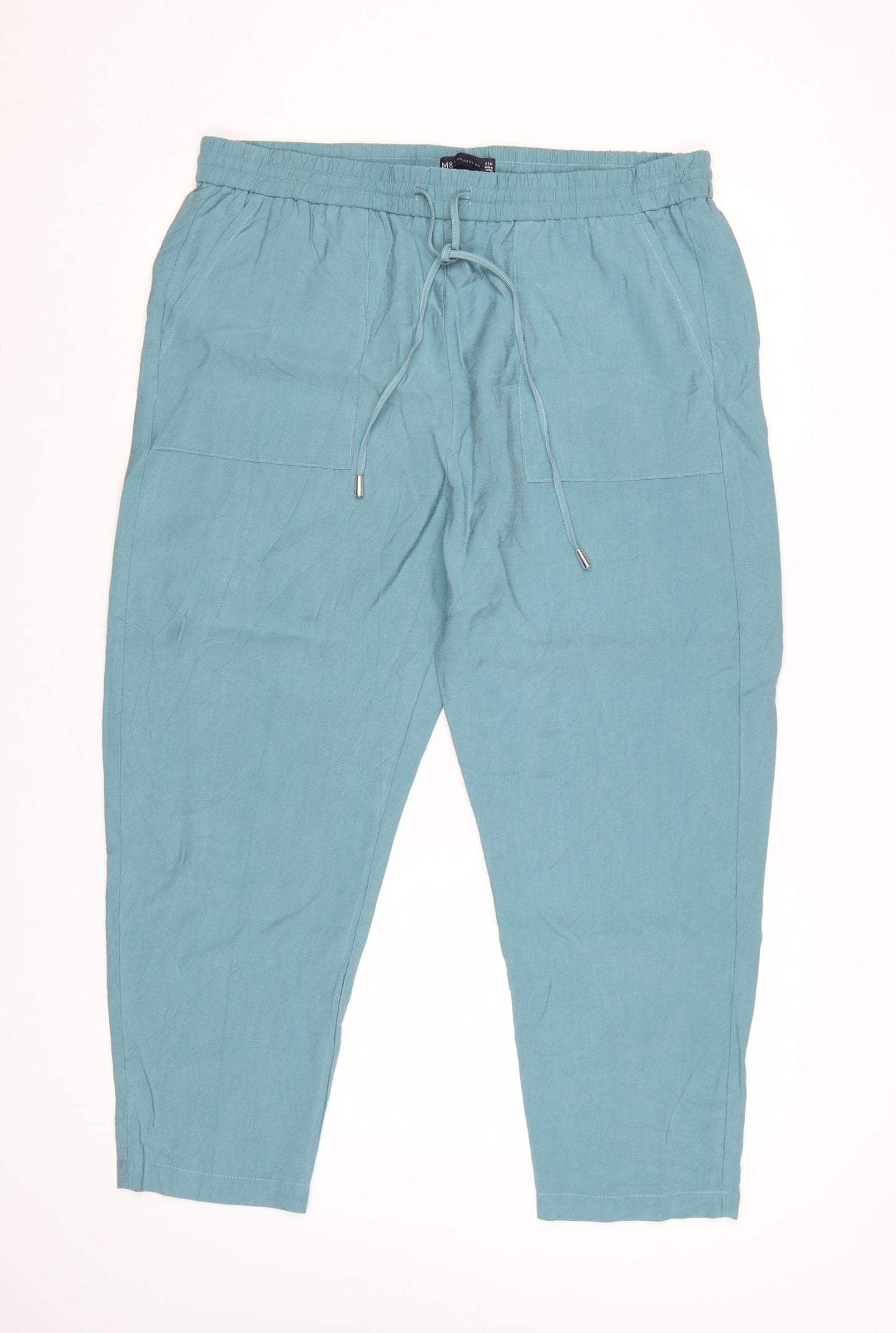 Marks and Spencer Women Blue Cropped Tapered Trousers Size 18