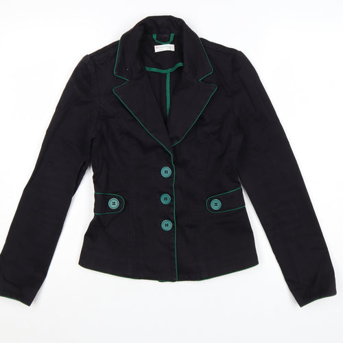 Miss Selfridge Women Black Blazer UK 10 Tailored Cotton Jacket