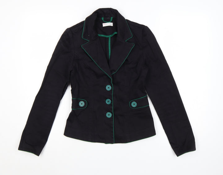 Miss Selfridge Women Black Blazer UK 10 Tailored Cotton Jacket