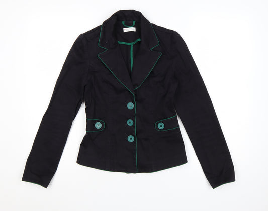 Miss Selfridge Women Black Blazer UK 10 Tailored Cotton Jacket
