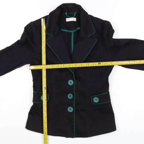 Miss Selfridge Women Black Blazer UK 10 Tailored Cotton Jacket