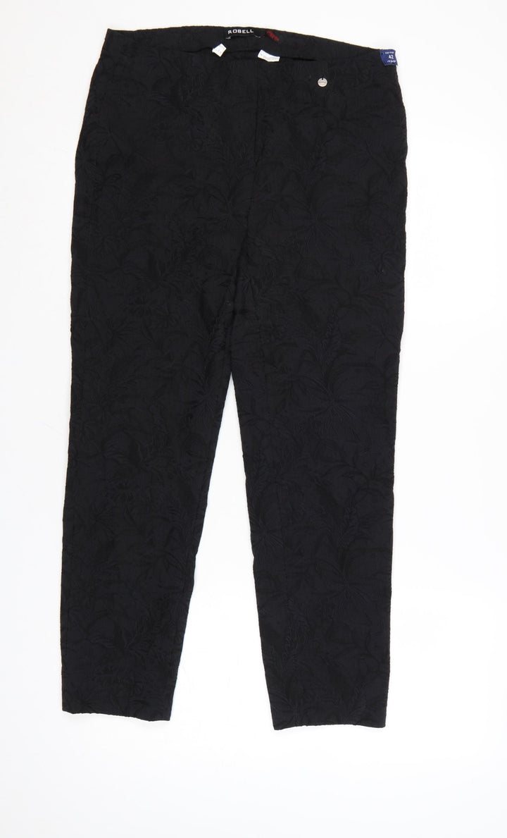 Robell Womens Black Size 16 Straight Trousers Cotton Blend Textured