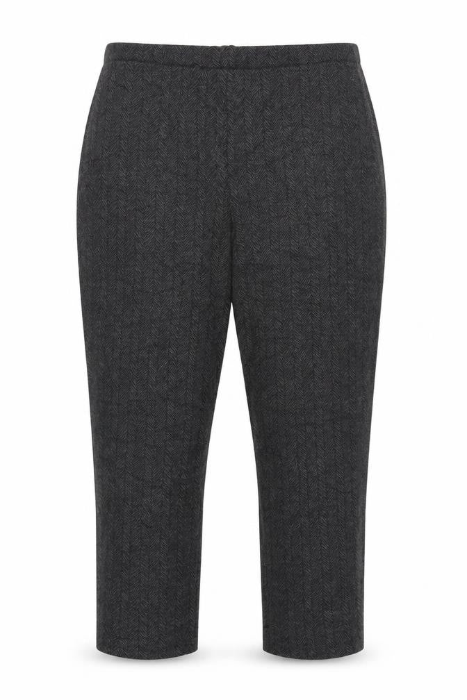 Front view of Marks & Spencer women’s grey herringbone knit trousers, size UK 16