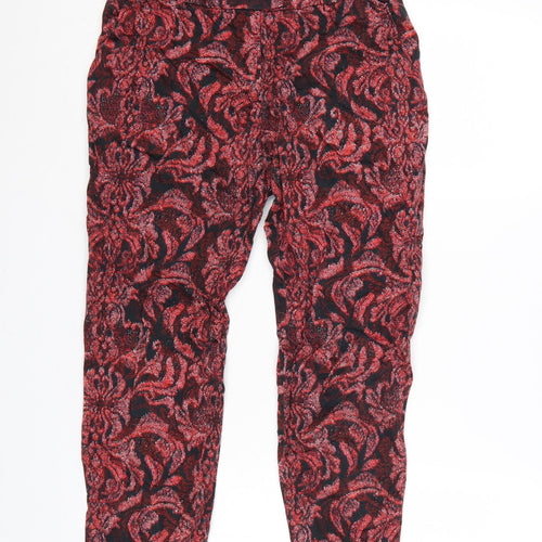 H&M Womens Red Floral Slim Cropped Trousers Size 8