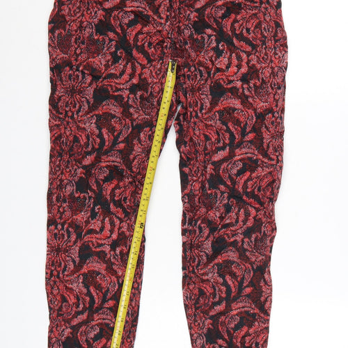H&M Womens Red Floral Slim Cropped Trousers Size 8