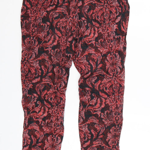H&M Womens Red Floral Slim Cropped Trousers Size 8
