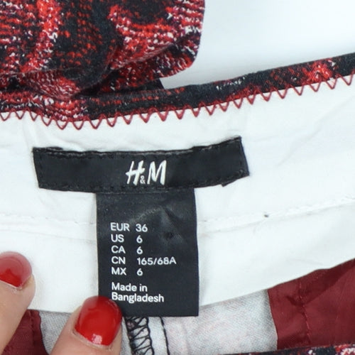 H&M Womens Red Floral Slim Cropped Trousers Size 8