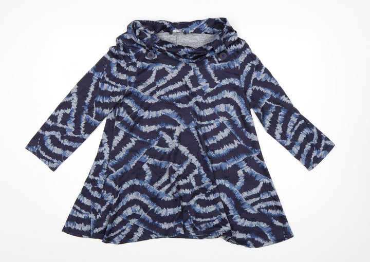 Roman Women’s Blue Abstract Cowl Neck Tunic Top Size 12