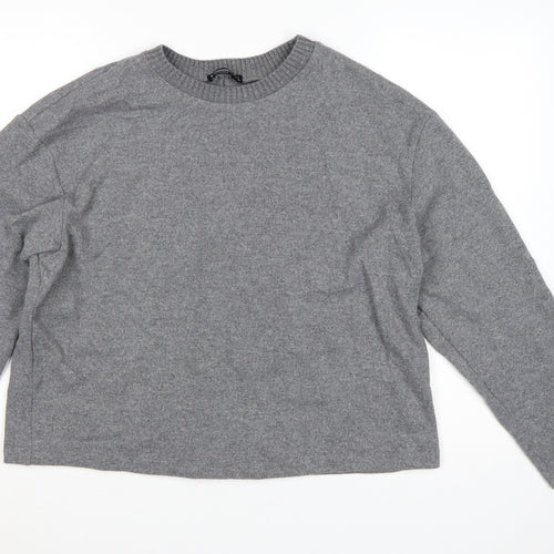 Stradivarius Women’s Grey Cotton Blend Crew Neck Jumper Size L