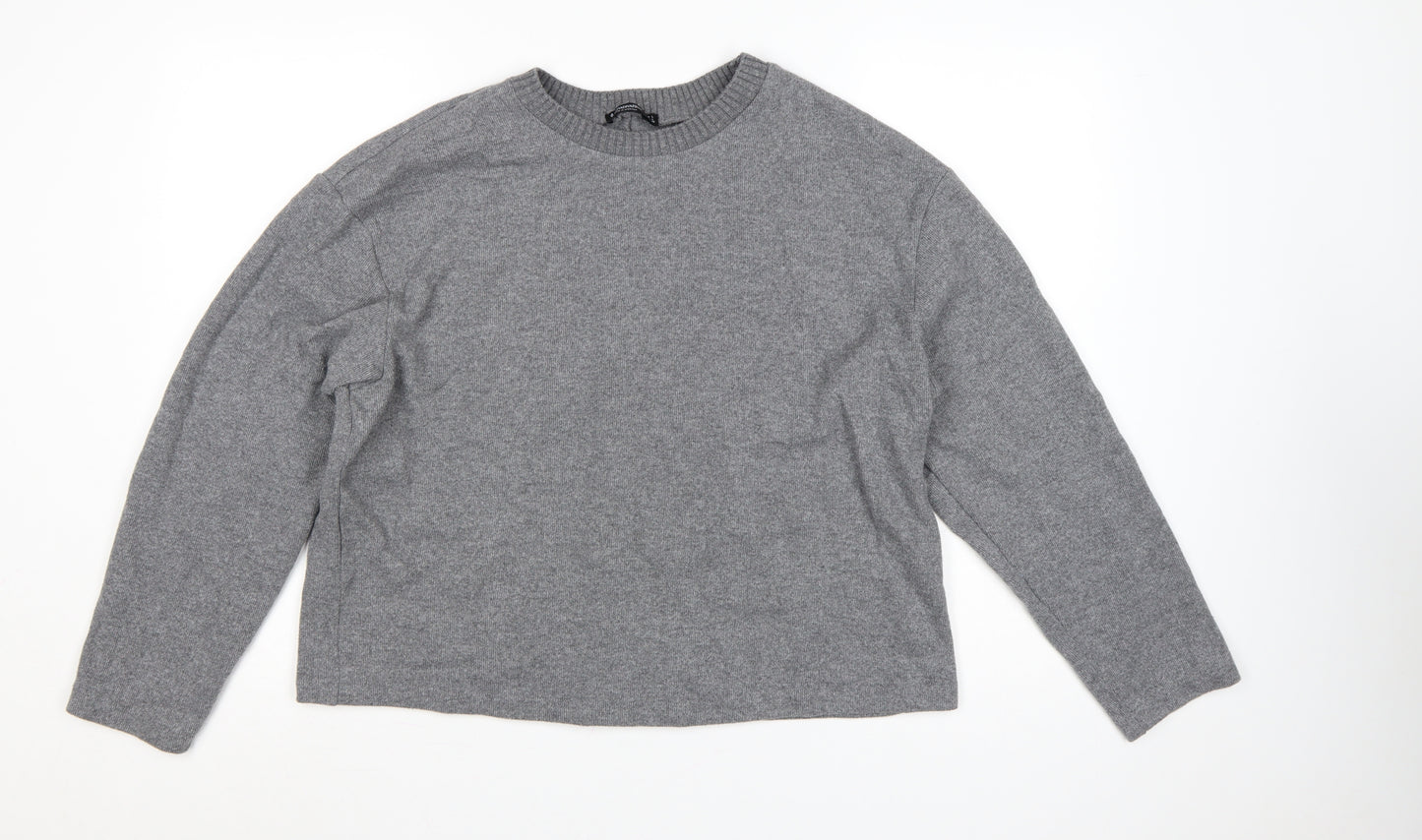 Stradivarius Women’s Grey Cotton Blend Crew Neck Jumper Size L