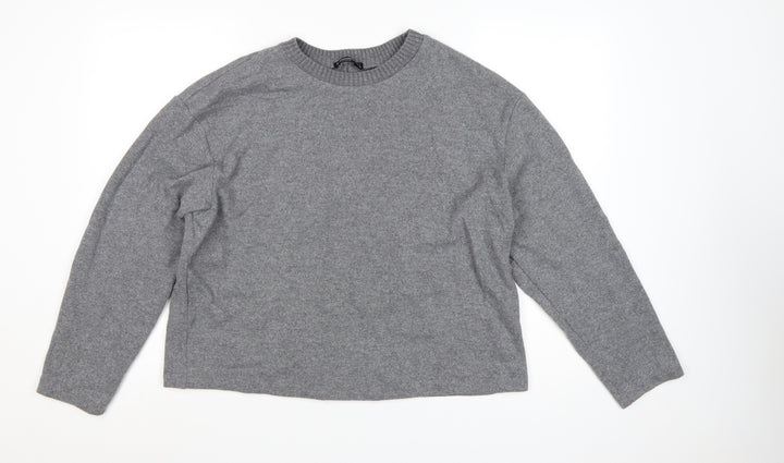 Stradivarius Women’s Grey Cotton Blend Crew Neck Jumper Size L
