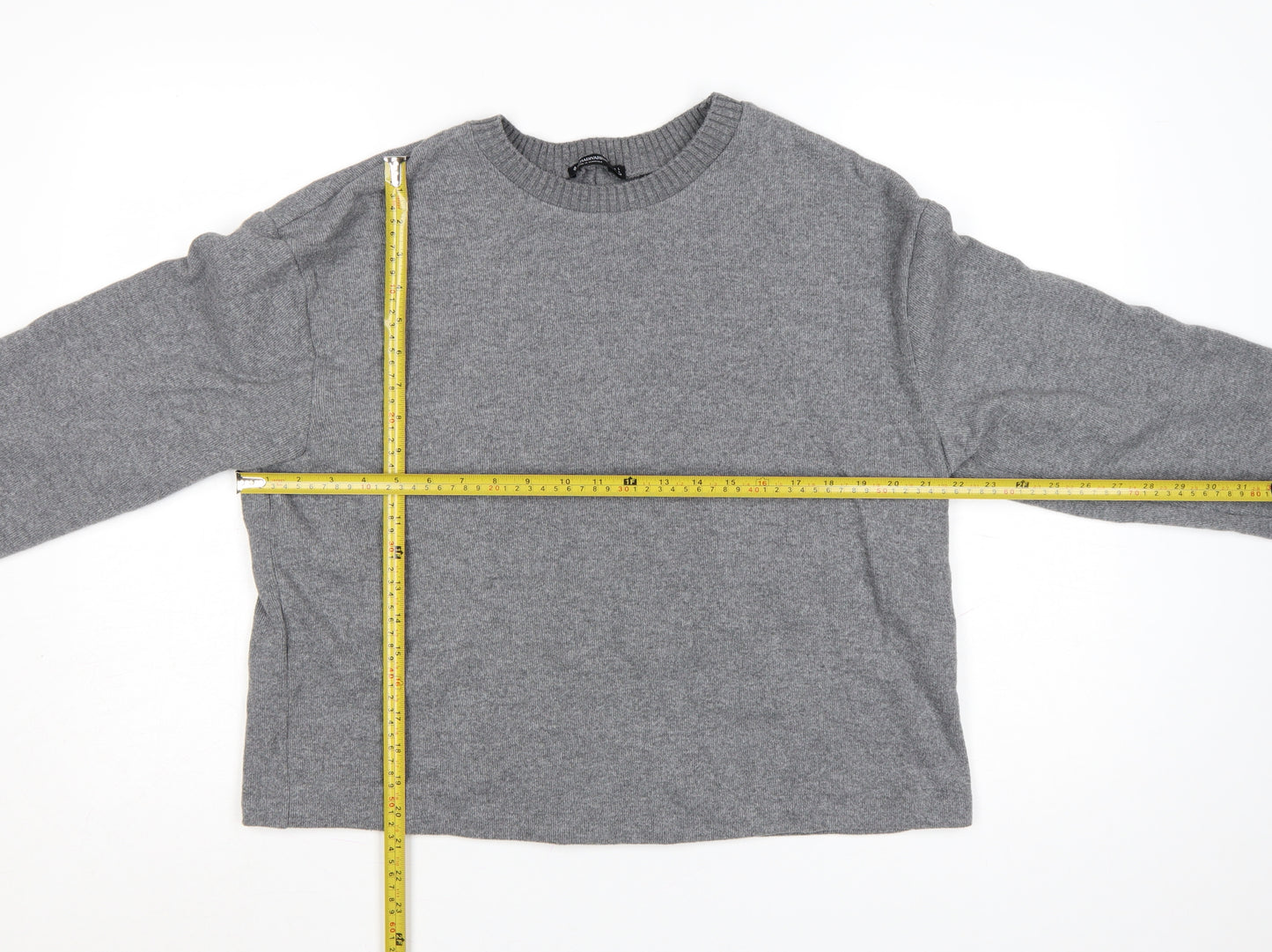 Stradivarius Women’s Grey Cotton Blend Crew Neck Jumper Size L