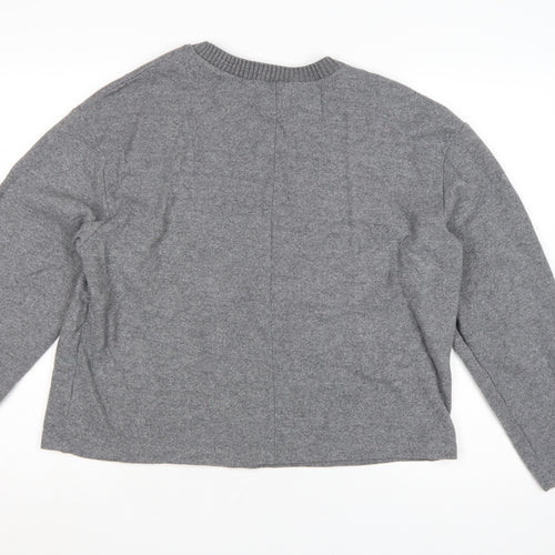 Stradivarius Women’s Grey Cotton Blend Crew Neck Jumper Size L