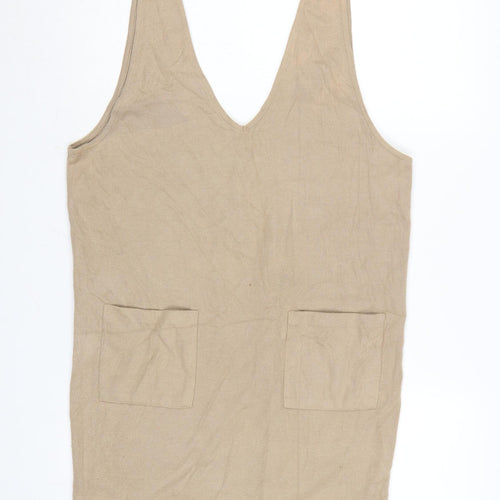 ASOS DESIGN Women Beige Size 6 Pinafore Dress with Pockets