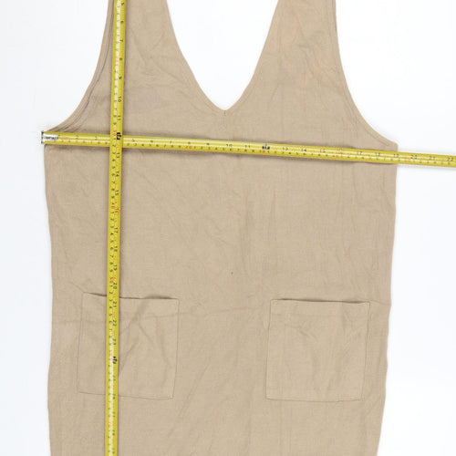 ASOS DESIGN Women Beige Size 6 Pinafore Dress with Pockets