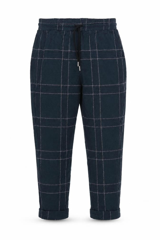 Front view of Marks & Spencer Women’s Blue Check Jogger Trousers, size UK 10