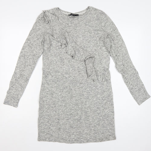 Next Women’s Grey Long Sleeve Ruffle Knit Sweater Dress Size 8