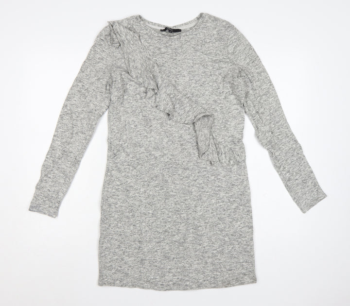 Next Women’s Grey Long Sleeve Ruffle Knit Sweater Dress Size 8
