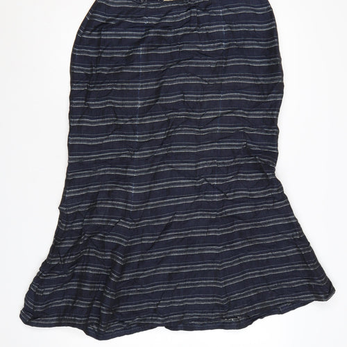 Kaliko Women's Blue Striped Linen Blend Midi Flare Skirt Size 14