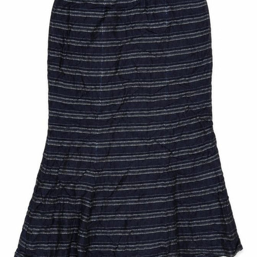 Kaliko Women's Blue Striped Linen Blend Midi Flare Skirt Size 14