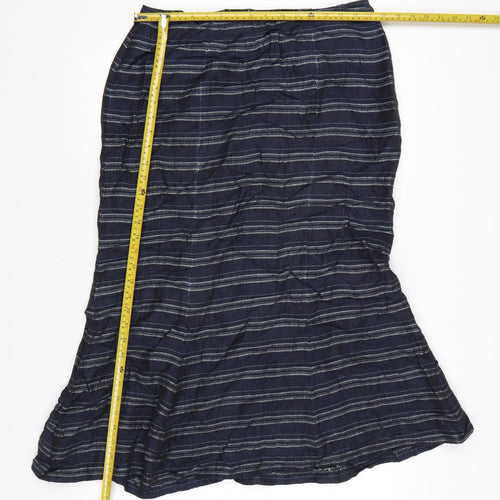 Kaliko Women's Blue Striped Linen Blend Midi Flare Skirt Size 14